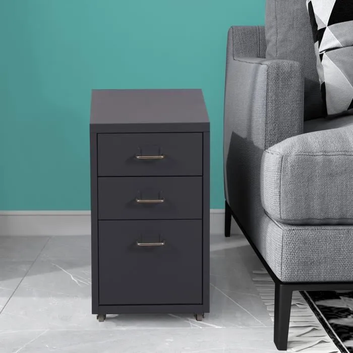 Caisson de bureau à roulettes Kökar acier 48 x 28 x 41 cm gris en.casa
