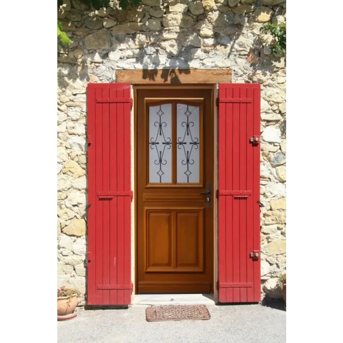 Porte D'entrée Bois Vitrée Perret, H215 X L90 Cm Côte Tableau P.gauche Gd Menuiseries