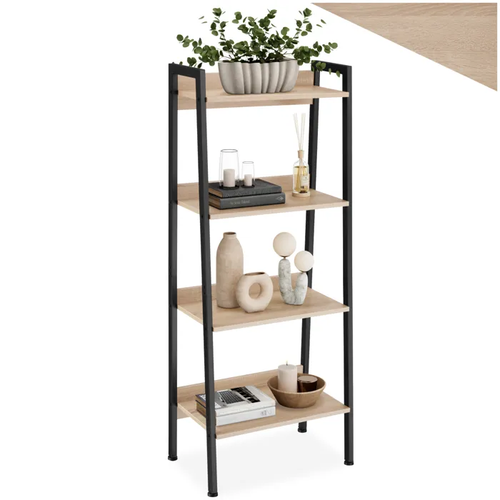 Étagère Style Industriel Anti-basculement 575x34x138 Cm Bois Clair