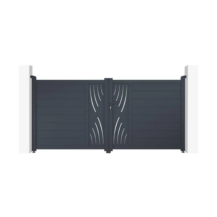 Portail battant 3m VELETA H.140cm aluminium gris + 2 poteaux ELDA aluminium gris