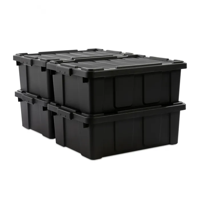 Iris Ohyama, Caisse Rangement avec Couvercle Robuste, 43L, Lot de 4, Noir, DDSKT-430