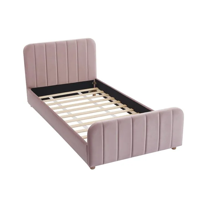 Lit 90 x 190 cm - Velours avec coutures verticales - Rose - ROGADI