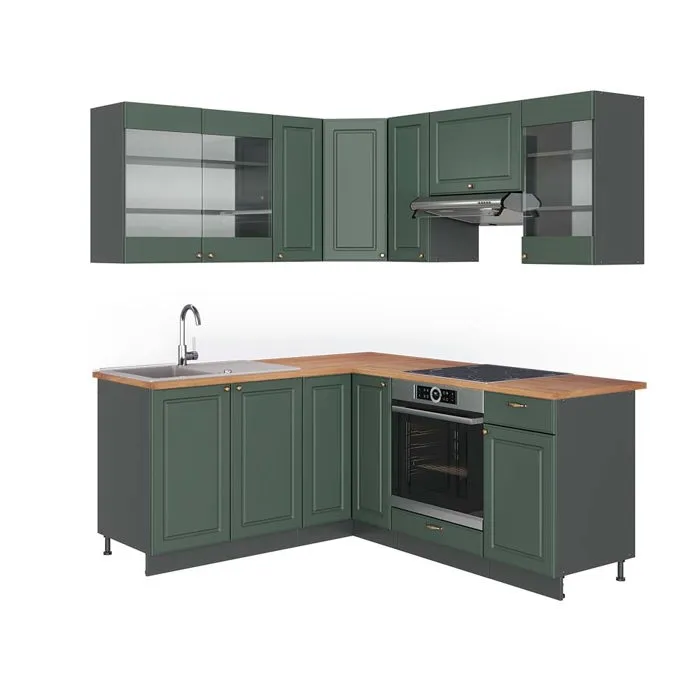 Vicco Cuisine en angle Vert Or Campagne/Anthracite 190 x 160 cm, PT Chêne