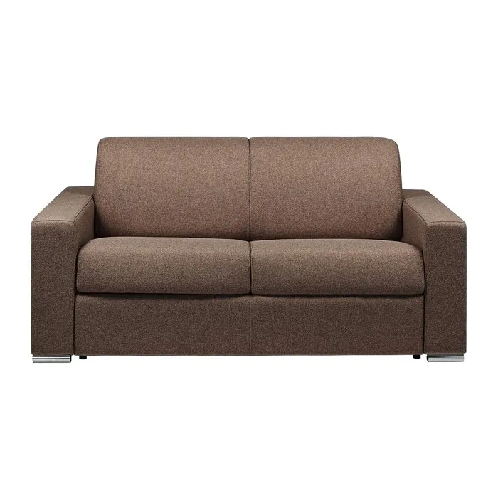 Canapé 2 places convertible express en tissu chiné chocolat - Couchage lattes larges 120 cm - Matelas 18 cm CALITO