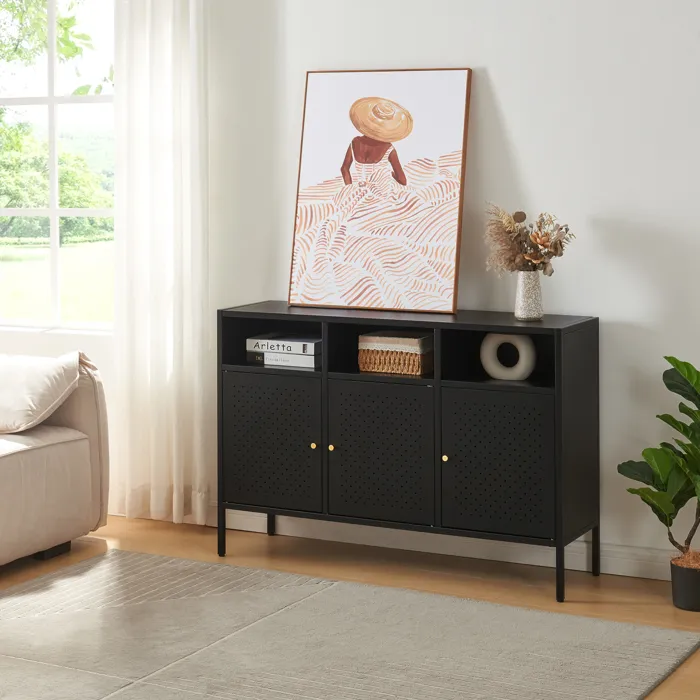 Buffet Janakkala acier 119 x 35 x 80 cm noir en.casa