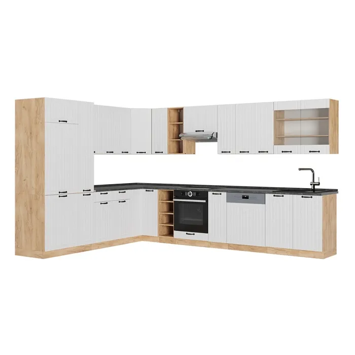 Vicco Cuisine en angle Blanc campagne/Chêne de force doré 347 x 257 cm, PT Anthracite