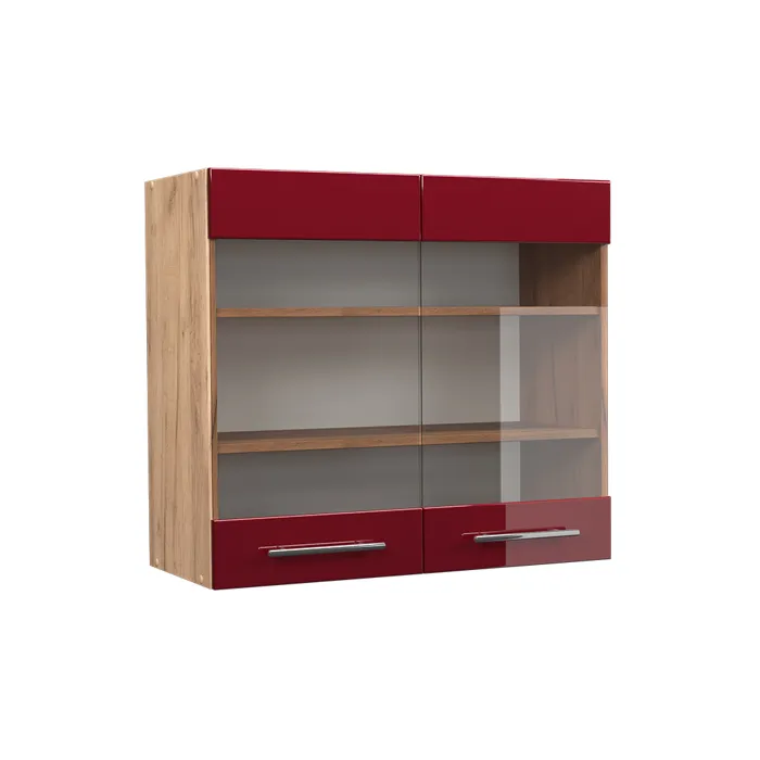 Vicco Meuble de cuisine haut vitré Rouge bordeaux Haute brillance 80cm