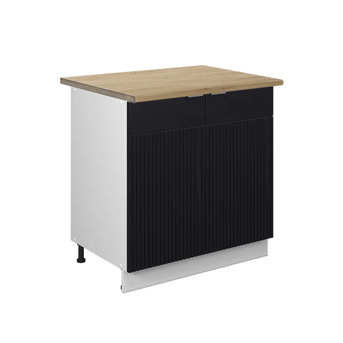 Vicco Meuble bas de cuisine Noir rayé/Blanc 80cm plan de travail Chêne doré