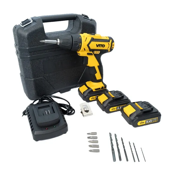 Perceuse visseuse 14.4V + 3 Batteries lithium 2,0Ah + Chargeur rapide VITO