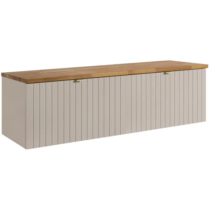 Meuble sous-vasque suspendu HARMO 160 cm avec plan en bois massif Façade rainurée cachemire semi-mat