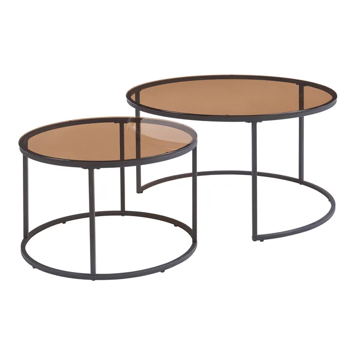 Set de 2 tables basses Kokkola gigognes verre fumé marron en.casa
