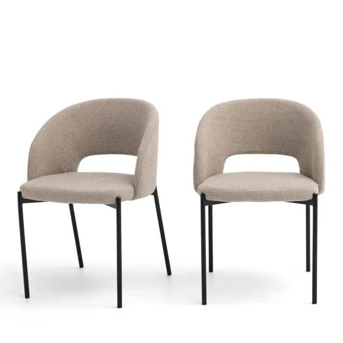 Soren - Lot de 2 chaises en tissu bouclette et métal - Beige chiné