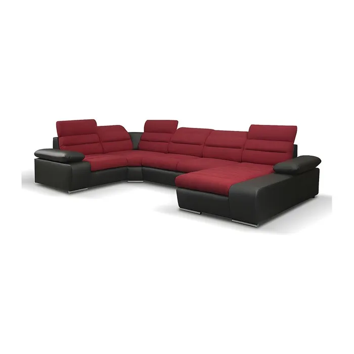 Canapé d'angle panoramique convertible en tissu et simili BOILEAU - Bicolore Rouge/Noir - Angle droit