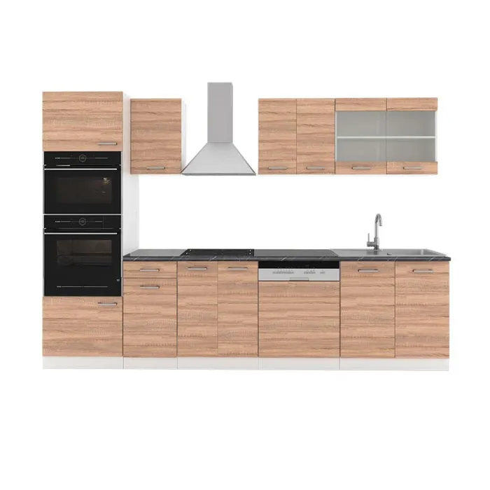 Vicco Cuisine Sonoma/blanc 300cm avec armoire haute, PT Anthracite