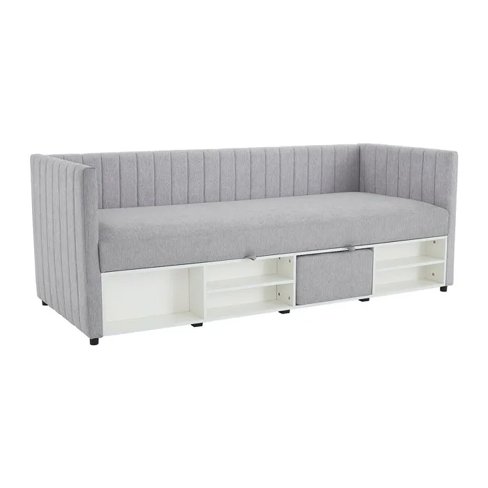 Lit coffre banquette 80 x 200 cm - Tissu - Gris - LAOZIA
