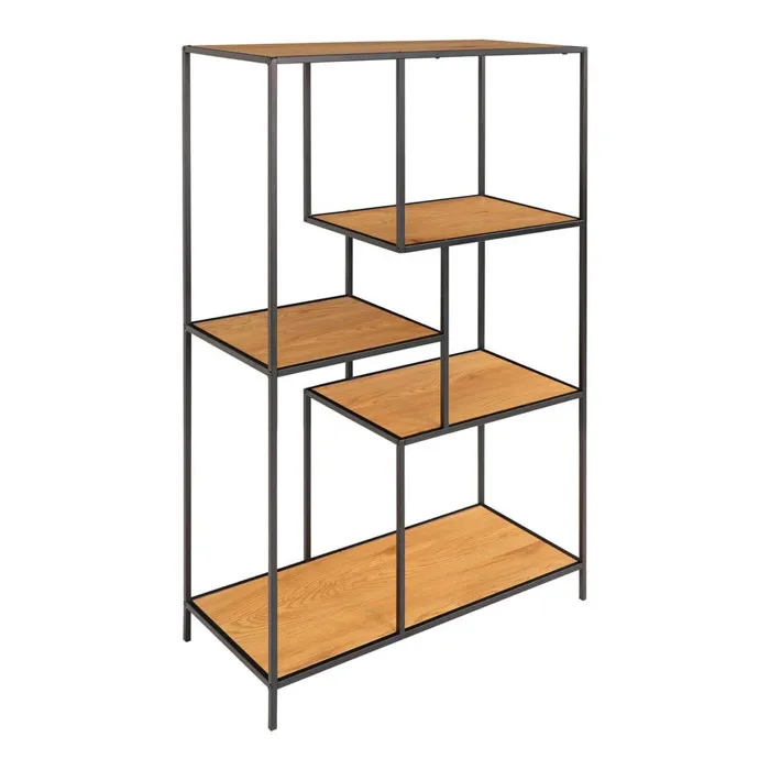 Vollrad - Etagère Multi-rangement Acier Noir Et Bois Naturel