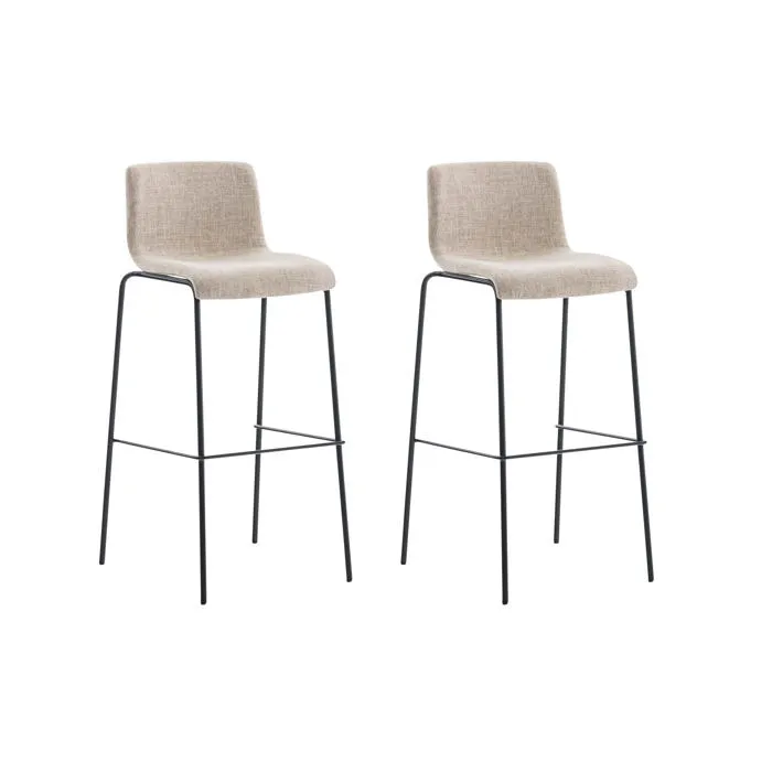 Lot De 2 Tabourets De Bar Avec Repose-pieds Dossier Incurvé En Tissu Crème Et 10_0004199