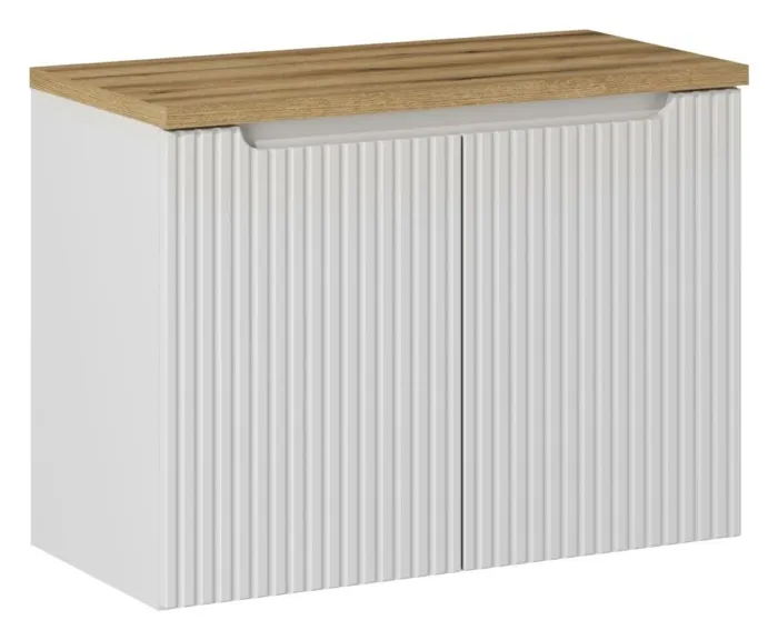 Meuble sous vasque suspendus 2 portes NOVA BLANC avec le plan OAK 80 CM