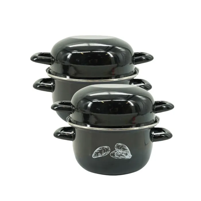Ensemble De 2 Marmites A Moules - Emaillée - 20,5 X 26 X 17,5 Cm