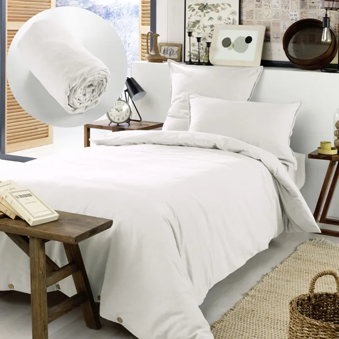 Pack Housse de couette chaude en flanelle 140 x 200 cm + drap housse 90x190 Blanc
