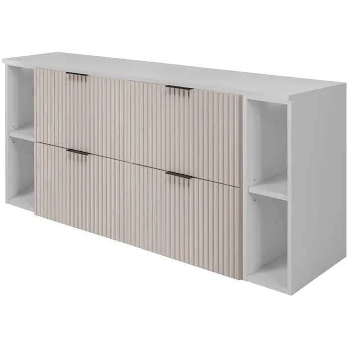 Meuble sous vasque FLOW CACHEMIRE 160 cm avec 2 x l'étagères - extensions et plan BLANC