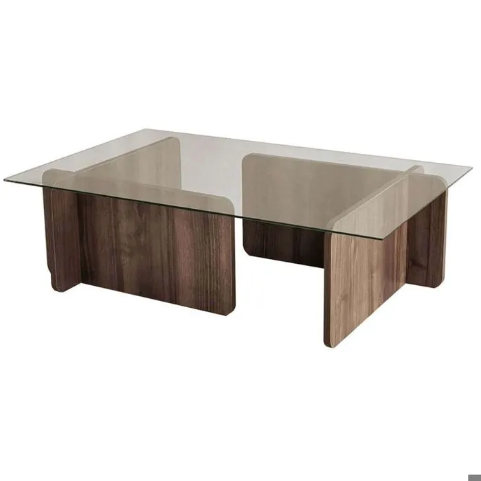 Table basse en verre trempé - Naturel foncé et Transparent - AZRA