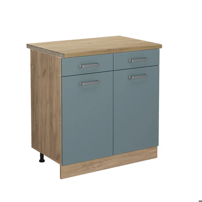 Vicco Meuble cuisine Bleu-gris 80cm, PT Chêne