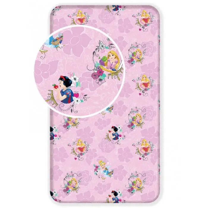 Disney - Drap Housse En Coton "princesses Disney" - Rose - 90 X 200 Cm