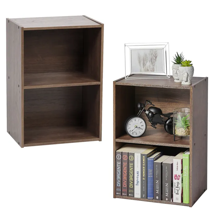 Iris Ohyama, Bibliothèque, Lot de 2 meubles d'appoint, Casiers de rangement en bois, CX-2, Marron