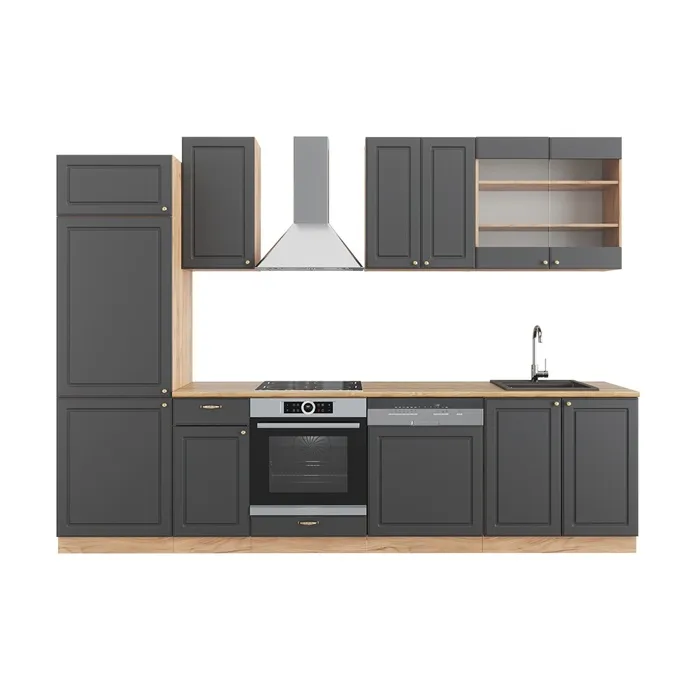 Vicco Cuisine Anthracite Campagne/Chêne doré 300cm sans PT