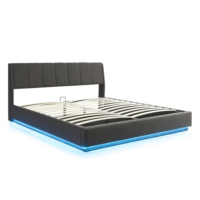Lit double capitonné Tröstiar avec éclairage LED 180 x 200 cm noir en.casa