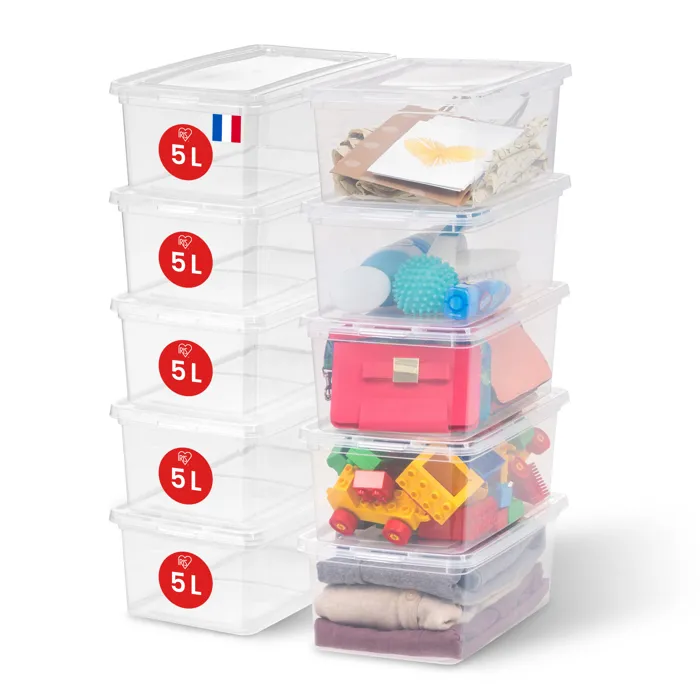 Iris Ohyama, Petites Boites de Rangement Plastique Multi-Usages, 5L, Lot de 10, Transparent, CNL-5E