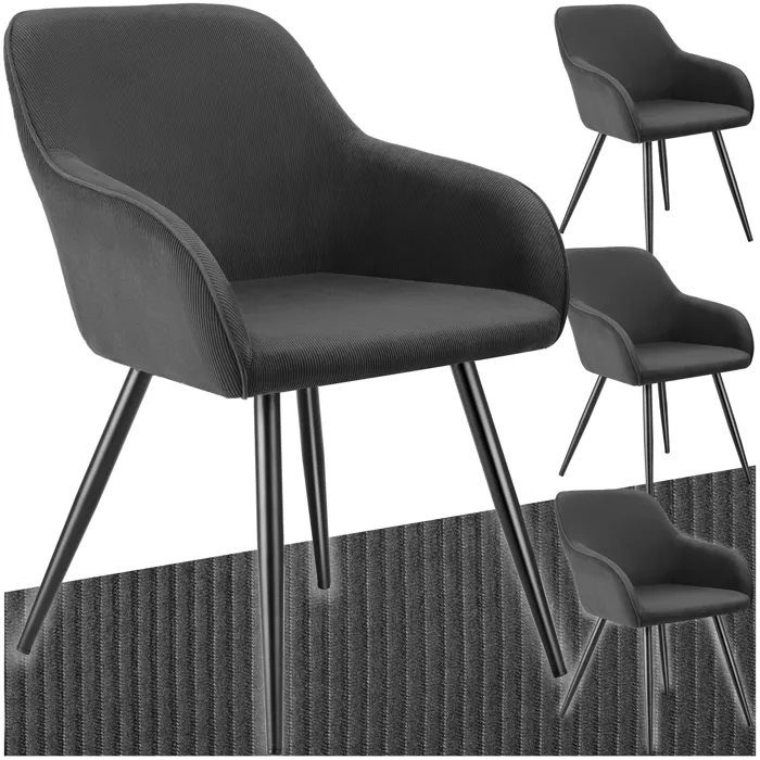 Lot De 4 Chaises En Velours Côtelé Forme Ergonomique Anthracite/noir