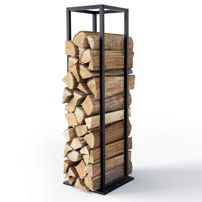Range bûche vertical pour cheminée 33x33x112cm acier noir VOUNOT