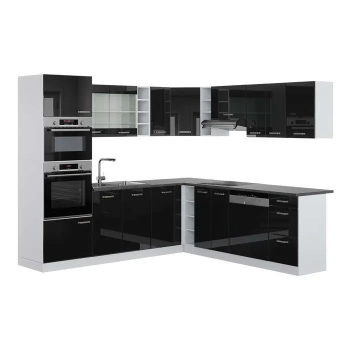 Vicco Cuisine en angle Noir Haute brillance/Blanc 247 x 237 cm, PT Anthracite