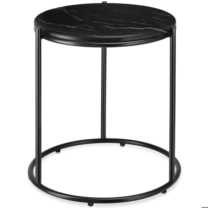 Table D'appoint Plateau Aspect Marbre Et Structure En Acier Noire