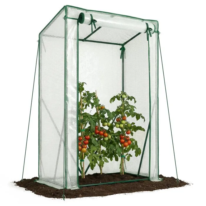 Vounot Serre De Jardin Serre Tomates Avec Grande Porte Enroulable Bache Pe Renforcee 135g/m2 100x50x150cm Blanc