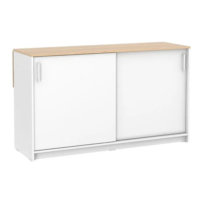 Ilot central de cuisine avec 2 portes - Blanc et chêne - BENITA