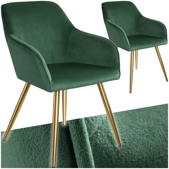Lot De 2 Chaises Rembourrées Velours En Polyuréthane Vert Foncé Et Or