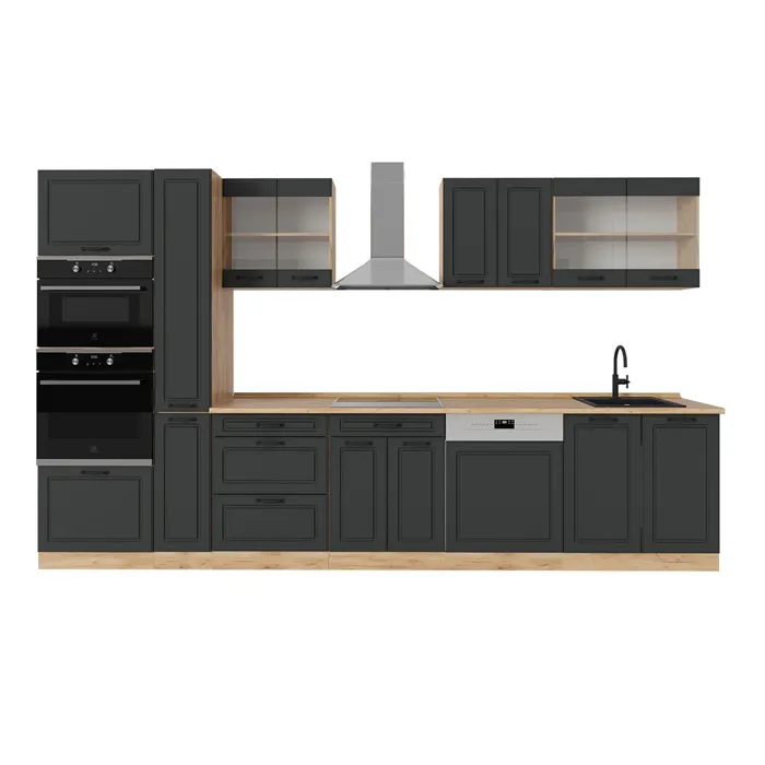 Vicco Cuisine complète Anthracite Campagne/Chêne doré 350cm, PT Chêne