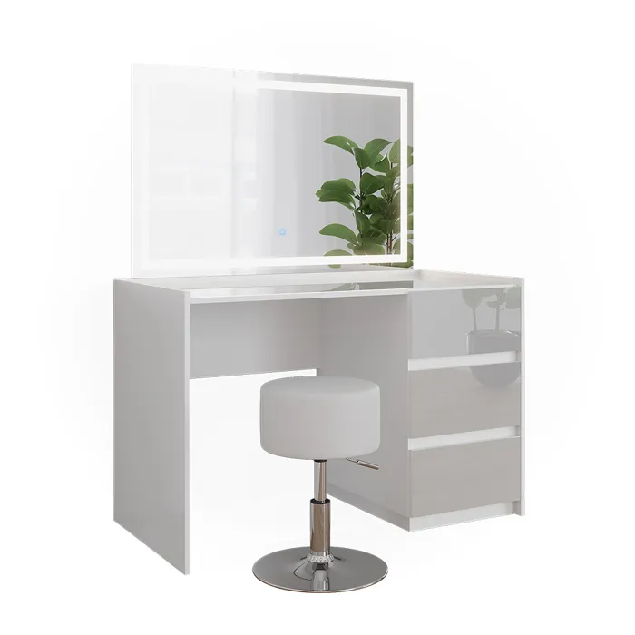 Vicco Coiffeuse Blanc Haute brillance 120cm avec miroir LED et tabouret