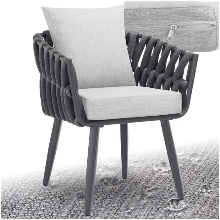 Chaise lugano aluminium tressage corde coussins imperméables gris anthracite 62,5x65,5x75cm