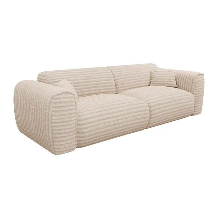 Canapé 4 places convertible express en velours côtelé grosses côtes beige - Couchage 160 cm - Matelas 13 cm mémoire de forme