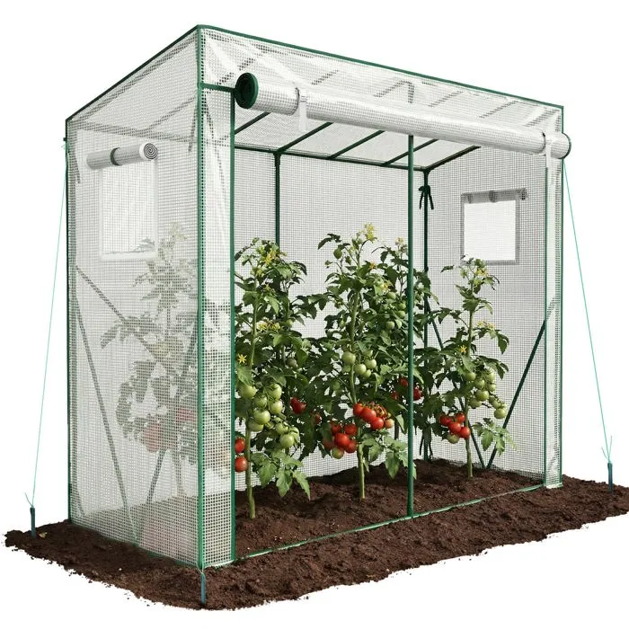 Vounot Serre De Jardin Serre Tomates Avec Porte Et Fenetres Moustiquaire Bache Pe Renforcee 135g/m2 200x77x170cm Blanc