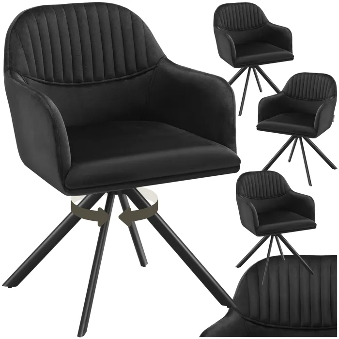Lot de 4 chaises pivotantes à 360° en velours avec rembourrage noir