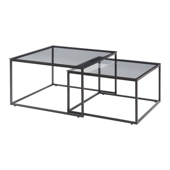 Lot de 2 tables basses Tromlaslo gigognes verre fumé gris en.casa