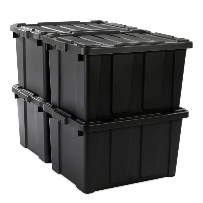 Iris Ohyama, Caisse Rangement avec Couvercle Robuste, 68L, Lot de 4, Noir, DDSKT-700