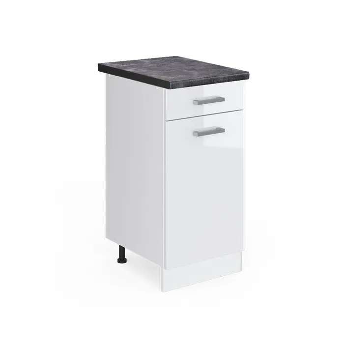 Vicco Meuble cuisine Blanc Haute brillance/Blanc 40cm plan de travail Anthracite