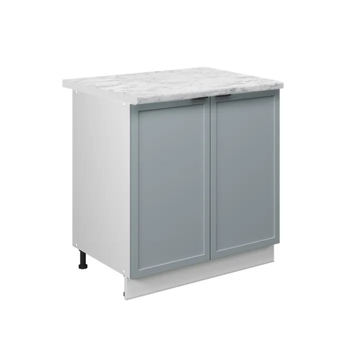 Vicco Meuble bas de cuisine Bleu clair-gris/Blanc 80cm plan de travail Marbre