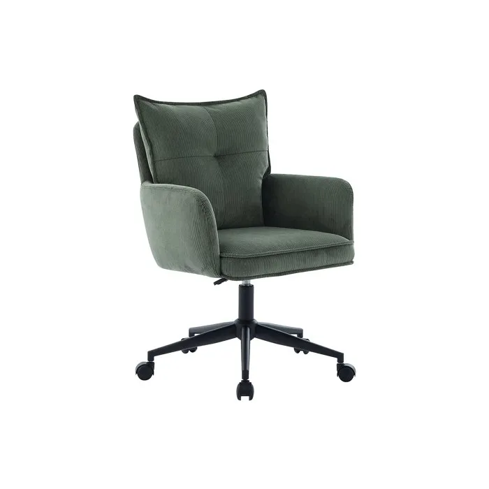 Chaise de bureau - Velours côtelé - Vert et noir - Hauteur réglable - BATARU